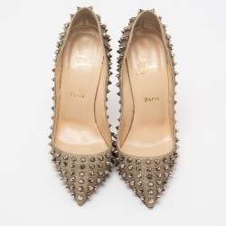 Pre Owned Christian Louboutin Gold Glitter Follies Spikes Pumps Size 41
