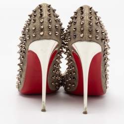Pre Owned Christian Louboutin Gold Glitter Follies Spikes Pumps Size 41