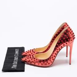 Pre Owned Christian Louboutin Metallic Red Leather Pigalle Spikes Pumps Size 41 