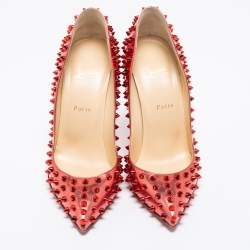 Pre Owned Christian Louboutin Metallic Red Leather Pigalle Spikes Pumps Size 41 
