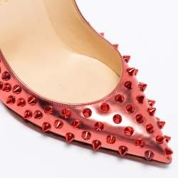 Pre Owned Christian Louboutin Metallic Red Leather Pigalle Spikes Pumps Size 41 
