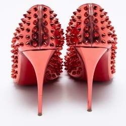 Pre Owned Christian Louboutin Metallic Red Leather Pigalle Spikes Pumps Size 41 