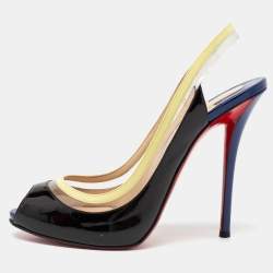 Pre Owned Christian Louboutin Multicolor Patent Leather And PVC Paulina Peep Toe Slingback Sandals  Size 41