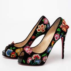 Pre Owned Christian Louboutin Multicolor Embroidered Velvet Folklo Pumps Size 41