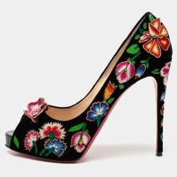 Pre Owned Christian Louboutin Multicolor Embroidered Velvet Folklo Pumps Size 41