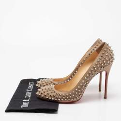 Pre Owned Christian Louboutin Beige Leather Fifi Spikes Pumps Size 41