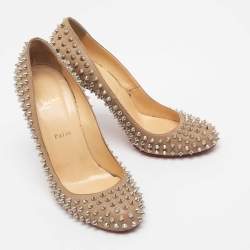 Pre Owned Christian Louboutin Beige Leather Fifi Spikes Pumps Size 41
