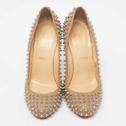 Pre Owned Christian Louboutin Beige Leather Fifi Spikes Pumps Size 41