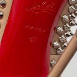 Pre Owned Christian Louboutin Beige Leather Fifi Spikes Pumps Size 41