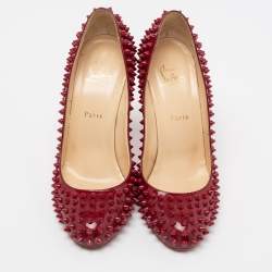 Pre Owned Christian Louboutin Burgundy Patent Leather Fifi Spikes Pumps Size 41