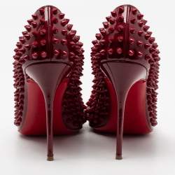 Pre Owned Christian Louboutin Burgundy Patent Leather Fifi Spikes Pumps Size 41