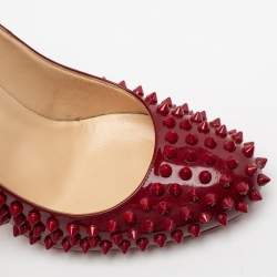 Pre Owned Christian Louboutin Burgundy Patent Leather Fifi Spikes Pumps Size 41