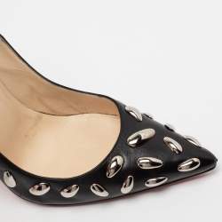مملوكة مسبقًا حذاء كعب عالي كريستيان لوبوتان جلد أسود مزخرف مفاس 41