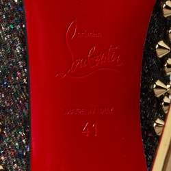 Pre Owned Christian Louboutin Black Glitter Fabric Follies Spikes Pumps Size 41