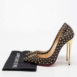 Pre Owned Christian Louboutin Black Glitter Fabric Follies Spikes Pumps Size 41