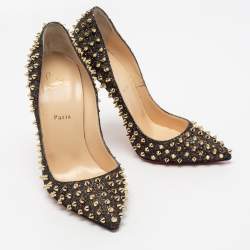 Pre Owned Christian Louboutin Black Glitter Fabric Follies Spikes Pumps Size 41
