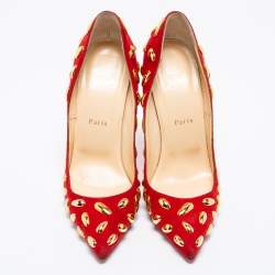 Pre Owned Christian Louboutin Red Suede Embellished Pumps Size 41