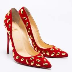 Pre Owned Christian Louboutin Red Suede Embellished Pumps Size 41