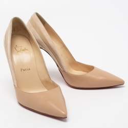 Pre Owned Christian Louboutin Beige Leather And Suede Pointed Toe Pumps Size 38