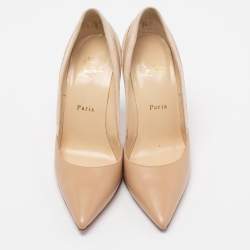 Pre Owned Christian Louboutin Beige Leather And Suede Pointed Toe Pumps Size 38