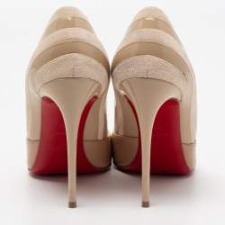 Pre Owned Christian Louboutin Beige Leather And Suede Pointed Toe Pumps Size 38