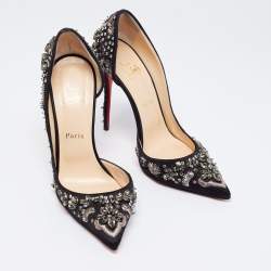 Pre Owned Christian Louboutin Black Satin Brodiriza Embellished D'orsay Pumps Size 40