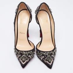 Pre Owned Christian Louboutin Black Satin Brodiriza Embellished D'orsay Pumps Size 40