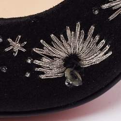 Pre Owned Christian Louboutin Black Satin Brodiriza Embellished D'orsay Pumps Size 40