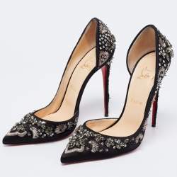 Pre Owned Christian Louboutin Black Satin Brodiriza Embellished D'orsay Pumps Size 40