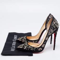 Pre Owned Christian Louboutin Black Satin Brodiriza Embellished D'orsay Pumps Size 40