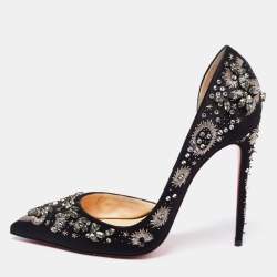 Pre Owned Christian Louboutin Black Satin Brodiriza Embellished D'orsay Pumps Size 40