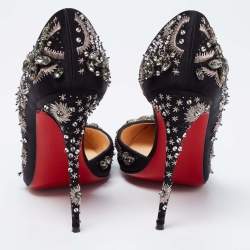 Pre Owned Christian Louboutin Black Satin Brodiriza Embellished D'orsay Pumps Size 40
