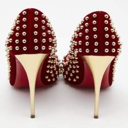 Pre Owned Christian Louboutin Red Velvet Studded Billy Pumps Size 40