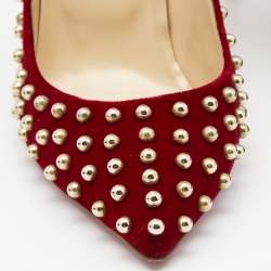 Pre Owned Christian Louboutin Red Velvet Studded Billy Pumps Size 40