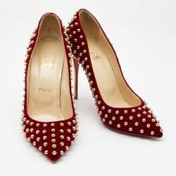 Pre Owned Christian Louboutin Red Velvet Studded Billy Pumps Size 40
