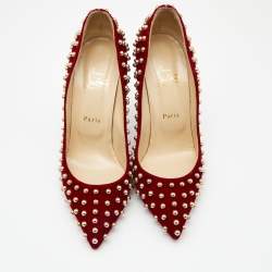 Pre Owned Christian Louboutin Red Velvet Studded Billy Pumps Size 40