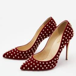 Pre Owned Christian Louboutin Red Velvet Studded Billy Pumps Size 40