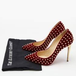 Pre Owned Christian Louboutin Red Velvet Studded Billy Pumps Size 40