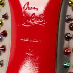 Pre Owned Christian Louboutin Grey Leather Follies Spikes Pumps Size 41