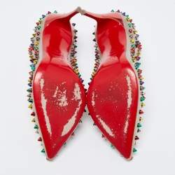 Pre Owned Christian Louboutin Grey Leather Follies Spikes Pumps Size 41