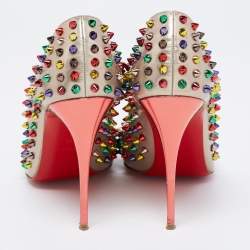 Pre Owned Christian Louboutin Grey Leather Follies Spikes Pumps Size 41