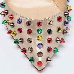 Pre Owned Christian Louboutin Grey Leather Follies Spikes Pumps Size 41
