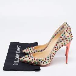 Pre Owned Christian Louboutin Grey Leather Follies Spikes Pumps Size 41