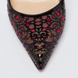 Pre Owned Christian Louboutin Tricolor Laser Cut Patent Leather And Suede So Pretty Pumps Size 41