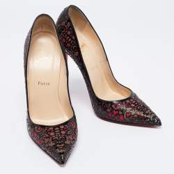 Pre Owned Christian Louboutin Tricolor Laser Cut Patent Leather And Suede So Pretty Pumps Size 41