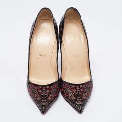 Pre Owned Christian Louboutin Tricolor Laser Cut Patent Leather And Suede So Pretty Pumps Size 41