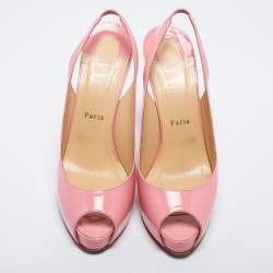 Christian Louboutin Pink Patent Leather Private Number Slingback Sandals Size 41