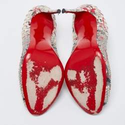 مملوكة مسبقًا حذاء كعب عالي كريستيان لوبوتان جلد ثعبان متعدد الألوان بطلاء سبلاتر ومقدمة مفتوحة مقاس 41