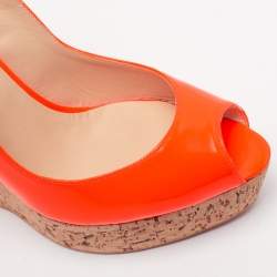 Pre Owned صندل كريستيان لوبوتان جلد برتقالي زاهي نعل روكي سميك من الفيلين مقدمة مفتوحة فتحة كعب مقاس 41