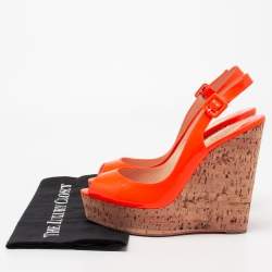 Pre Owned صندل كريستيان لوبوتان جلد برتقالي زاهي نعل روكي سميك من الفيلين مقدمة مفتوحة فتحة كعب مقاس 41